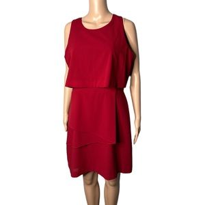 J.crew women red short sleeve ruffle round neck mid dress 8